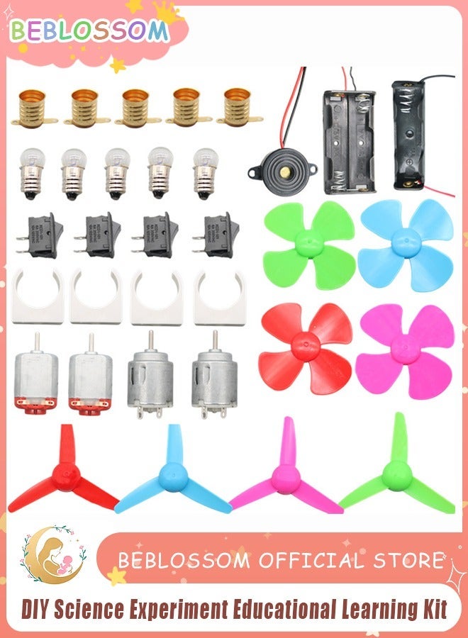 BEBLOSSOM Electric circuit motor kit – DIY science experiment educational Montessori learning set for kids, STEM project with motors, propellers, switches, bulbs, and accessories - Image 1